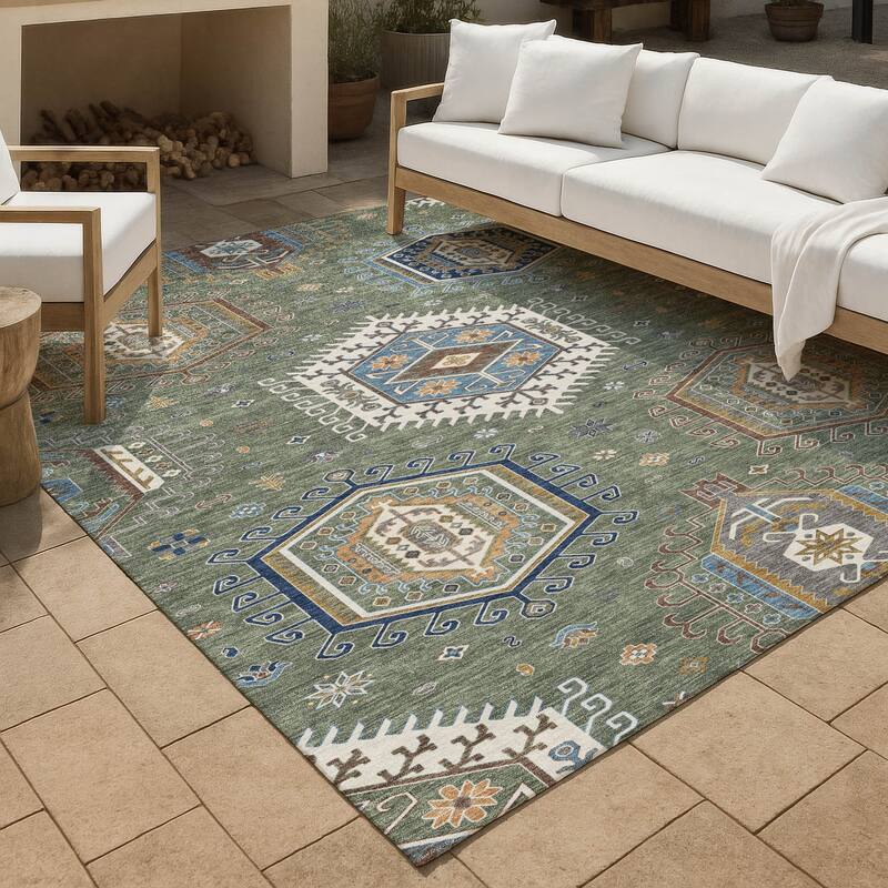 Machine Washable Indoor/ Outdoor Global Akron Chantille Rug - Basil - 5' x 7'6"