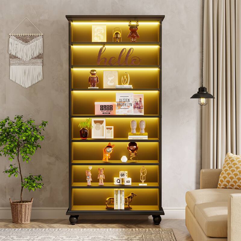 9-tier Tall Bookshelves LED Bookcase for Study Room