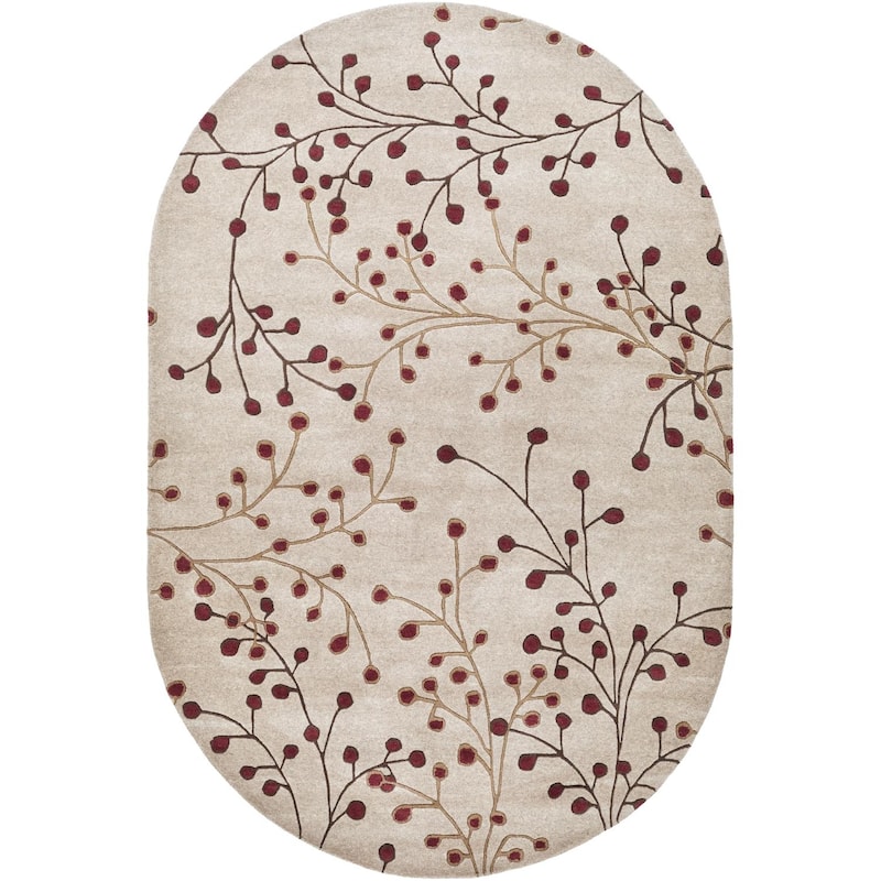Livabliss Athena French Country Floral & Botanical Hand Tufted Area Rug - 6' x 9' Oval - Burgundy