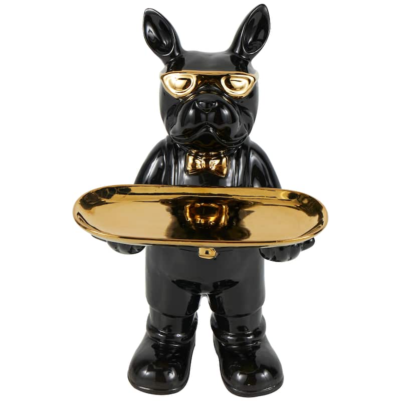 Black or White Ceramic Bulldog Sculpture with Gold Accents