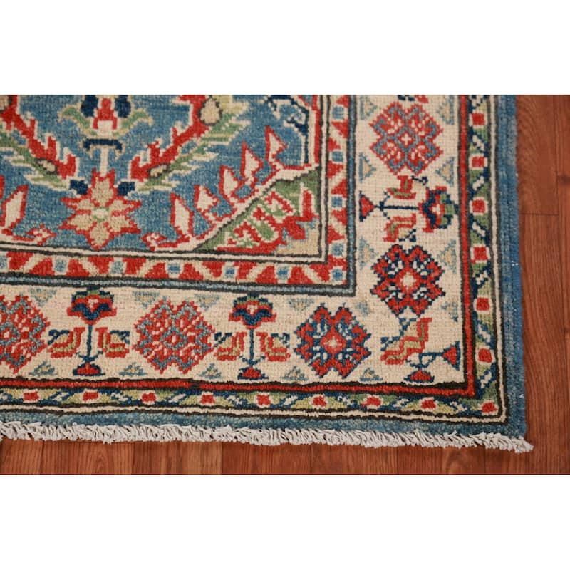 Blue Geometric Kazak Oriental Foyer Rug Handmade Wool Carpet - 2'9"x 4'11"