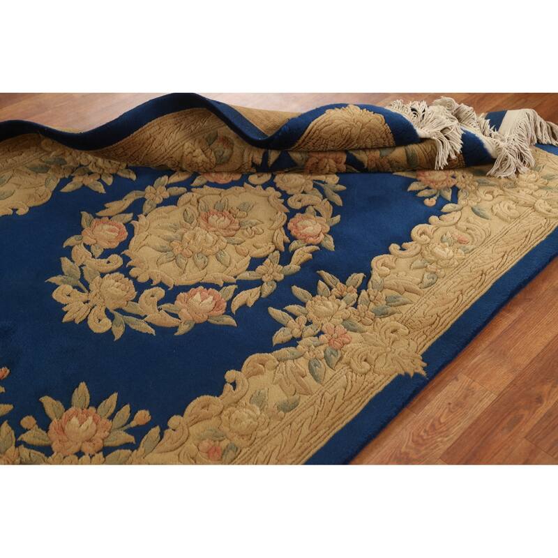 Hand Knotted Oriental 100% Wool Carpet Traditional Floral Navy Blue & Blues Peking Area Rug - 6' 3'' X 4' 2''