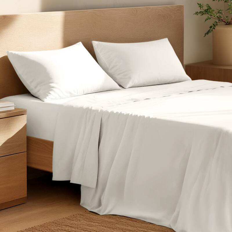 Bare Home Organic Cotton Sheet Set - Crisp Percale Weave - Split Head Flex King - Cream