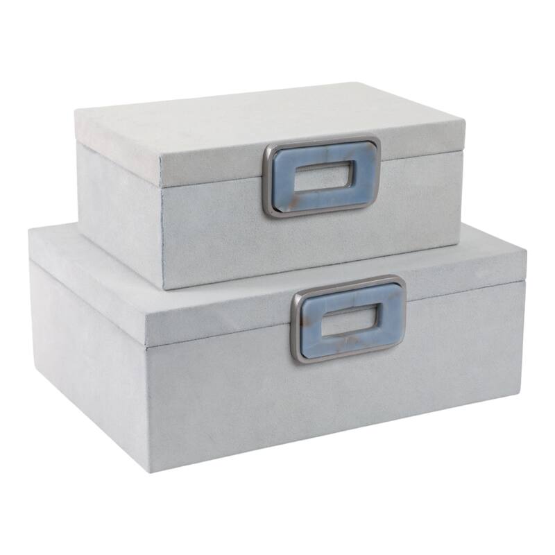 Wood Metal Storage Boxes with Accents Decor (Set of 2) - 11/14" White - 14" x 10" x 5"