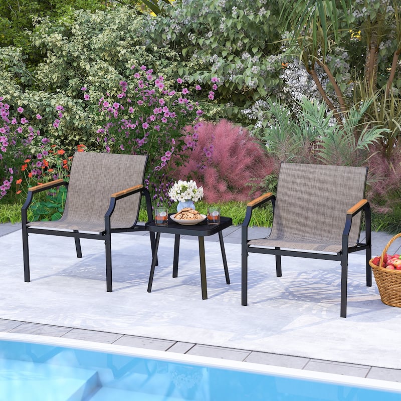 Outdoor 3-Piece Patio Set with Comfy Fabric Chairs and Glass Table for Porch or Balcony - 28" x 24" x 30"