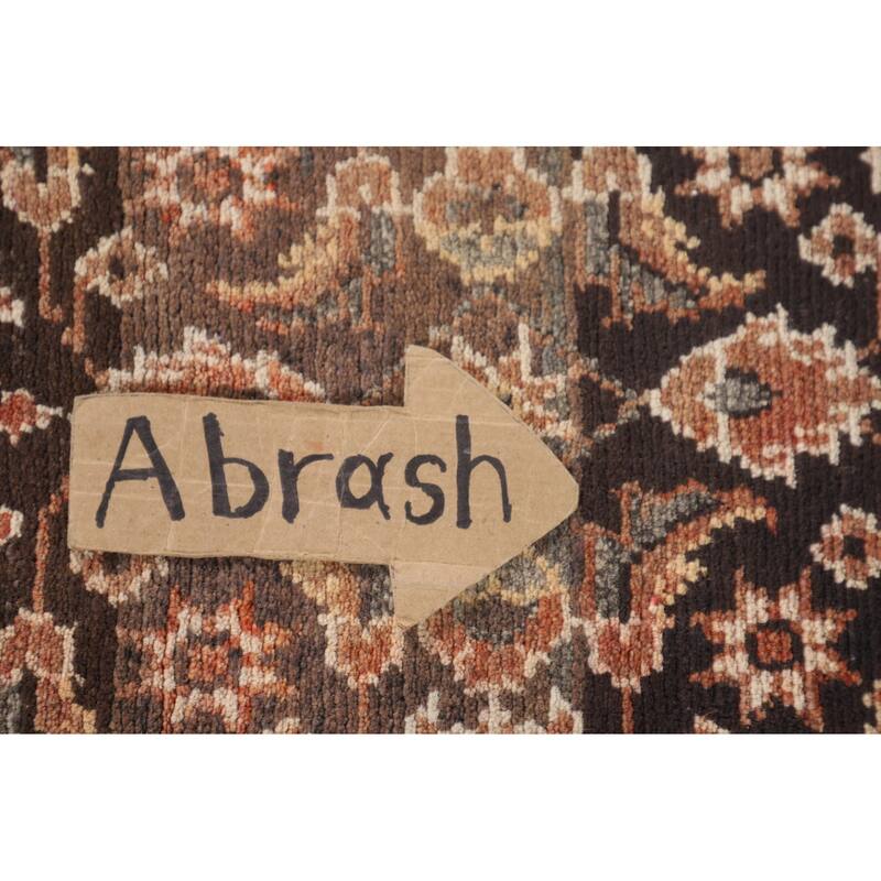 Brown Hamedan Persian Vintage Runner Rug Handmade Wool Carpet - 3'4"x 10'5"