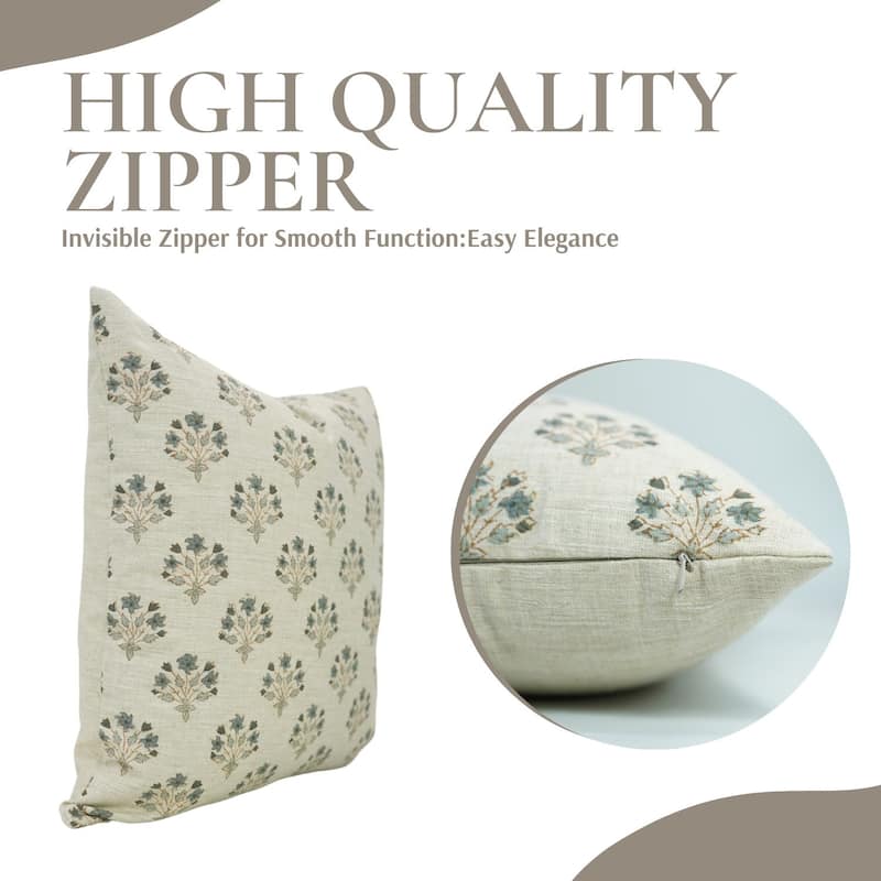 Fabdivine Handmade Floral Block Print Soft Linen Throw Pillow Cover Rustic, Diwali Flower