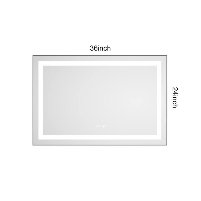 36 x 24 Inch LED Bathroom Mirror with Front and Backlight, Wall Mounted Vanity Mirror with Aluminum Frame, Anti-Fog - Gun Ash