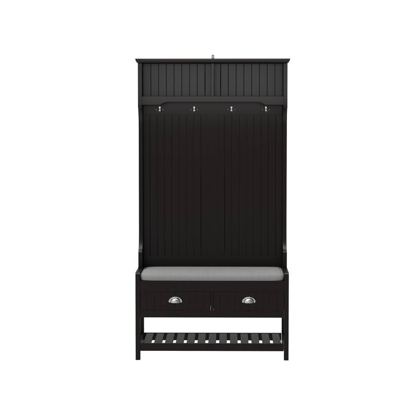 3-in-1 Hallway Hall Tree with 2 Storage Drawer and 4 Coat Rack