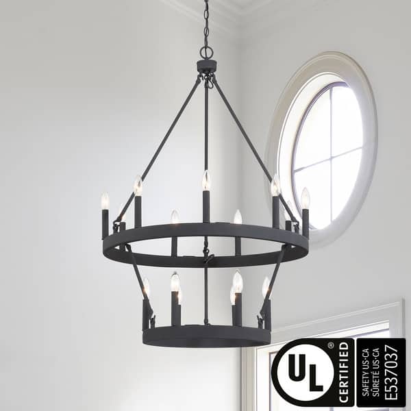 slide 2 of 31, Acroma 15-light Farmhouse Black Tiered Chandelier for Dining Room - 27.5 inches