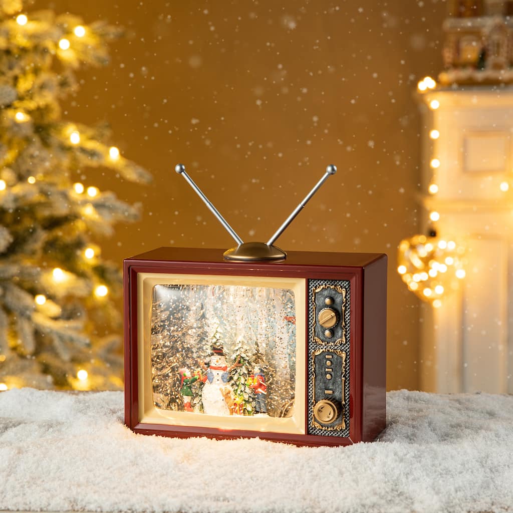 Glitzhome 7.5"W Lighted Snowman Waterglobe TV With 3D Snow