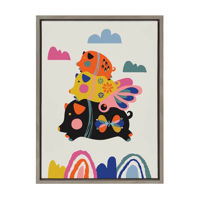 Kate and Laurel Sylvie Flying Pigs Framed Canvas by Rachel Lee