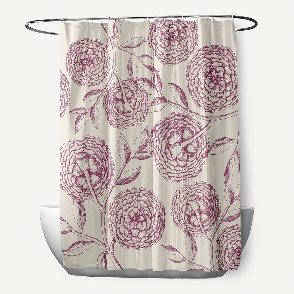 71 x 74-inch Antique Flowers Floral Print Shower Curtain