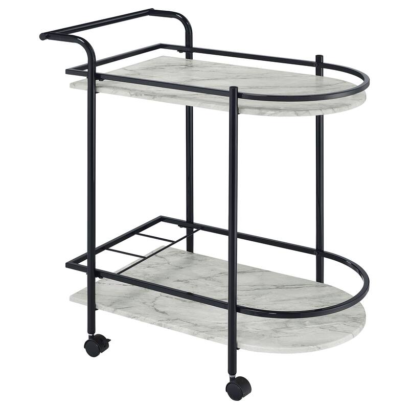 Desiree 2-tier Faux Marble Shelf Metal Bar Cart - Black