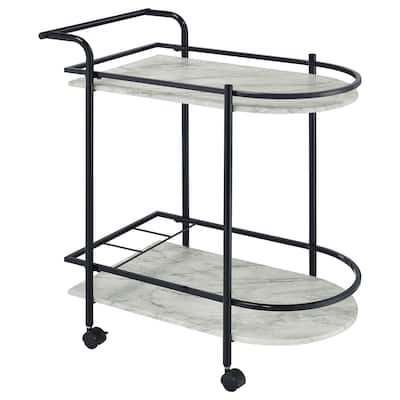 Desiree 2-tier Faux Marble Shelf Metal Bar Cart