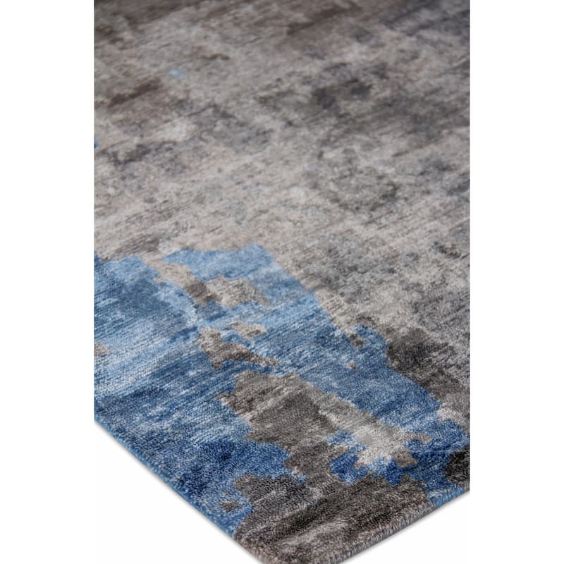 EXQUISITE RUGS Bamboo Silk Hand-knotted Blue/Grey Area Rug.