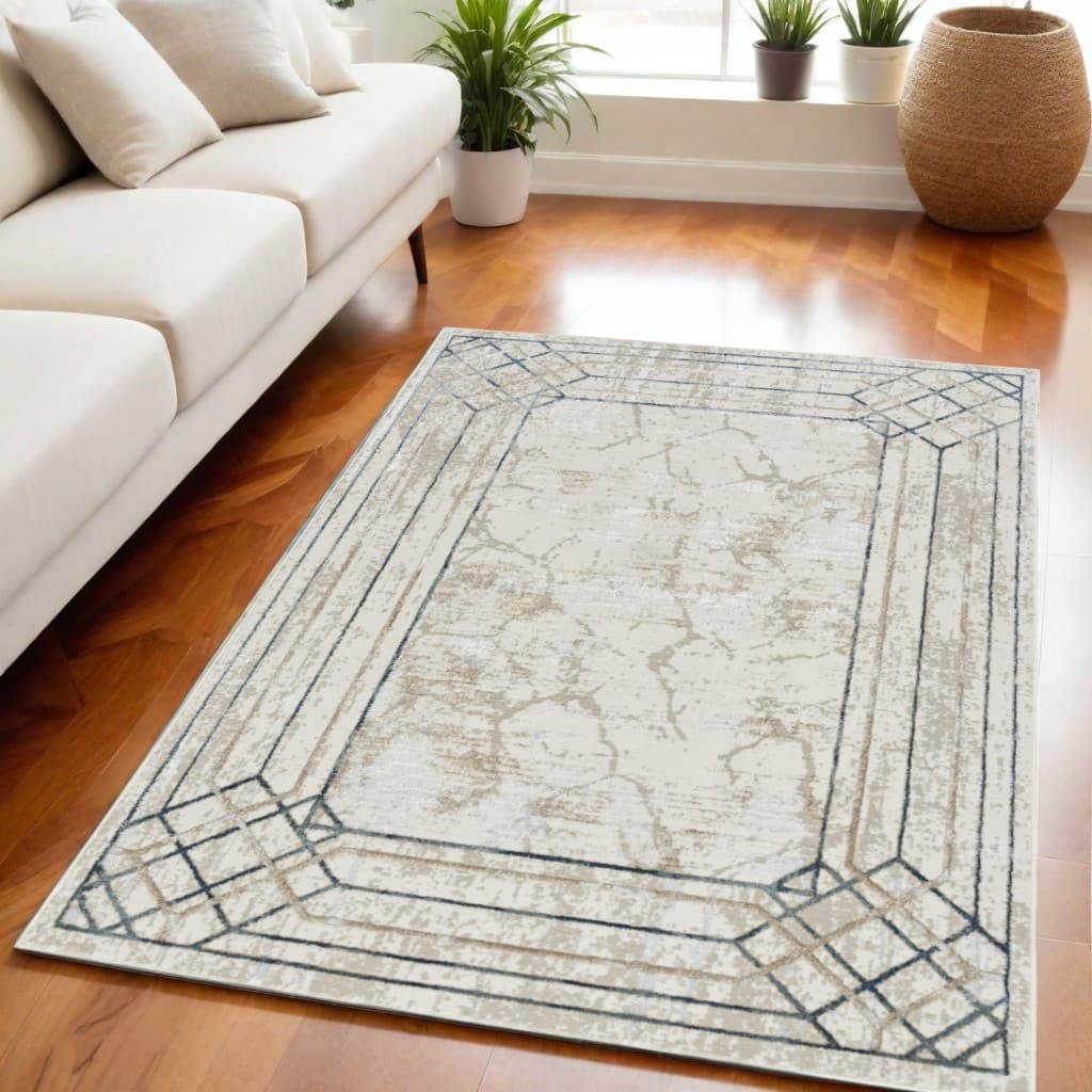 Boyaf Power Loomed Geometric Modern Non Skid Stain Resistant Area Rug By HomeRoots - 87' X '63' X '0.39