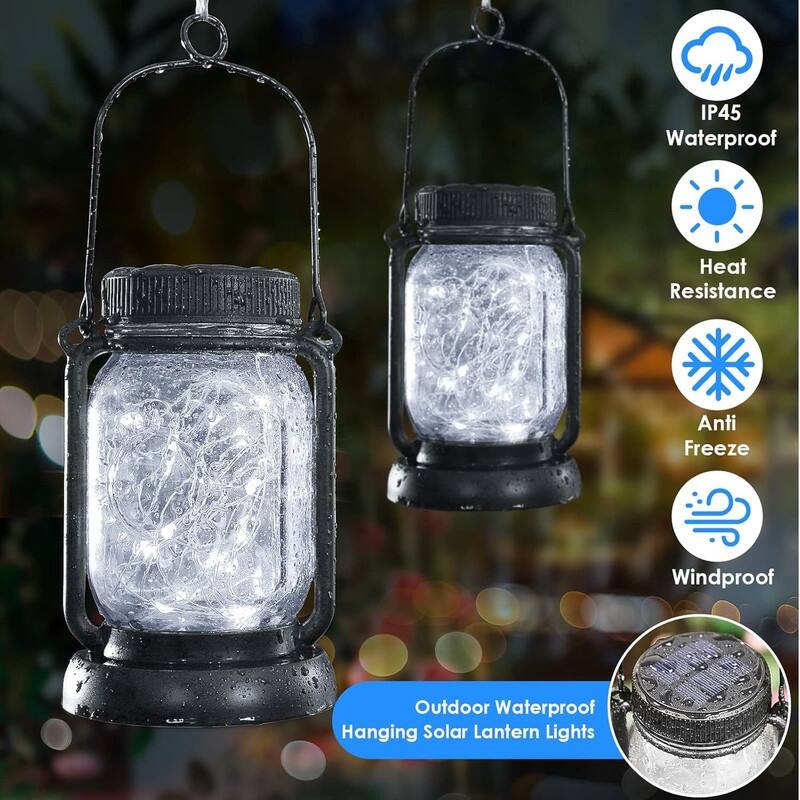 4 Pack Solar Hanging Lantern with Stakes