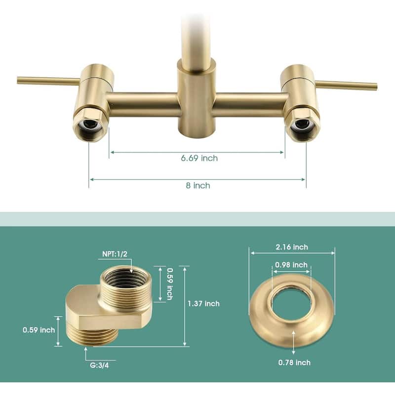 Dornberg Wall Mount Kitchen Faucet with Sprayer, 2 Handle Pull Down Faucet