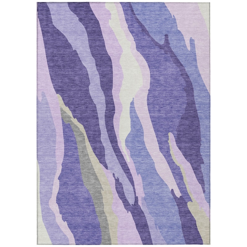 Machine Washable Indoor/ Outdoor Abstract Contemporary Chantille Rug