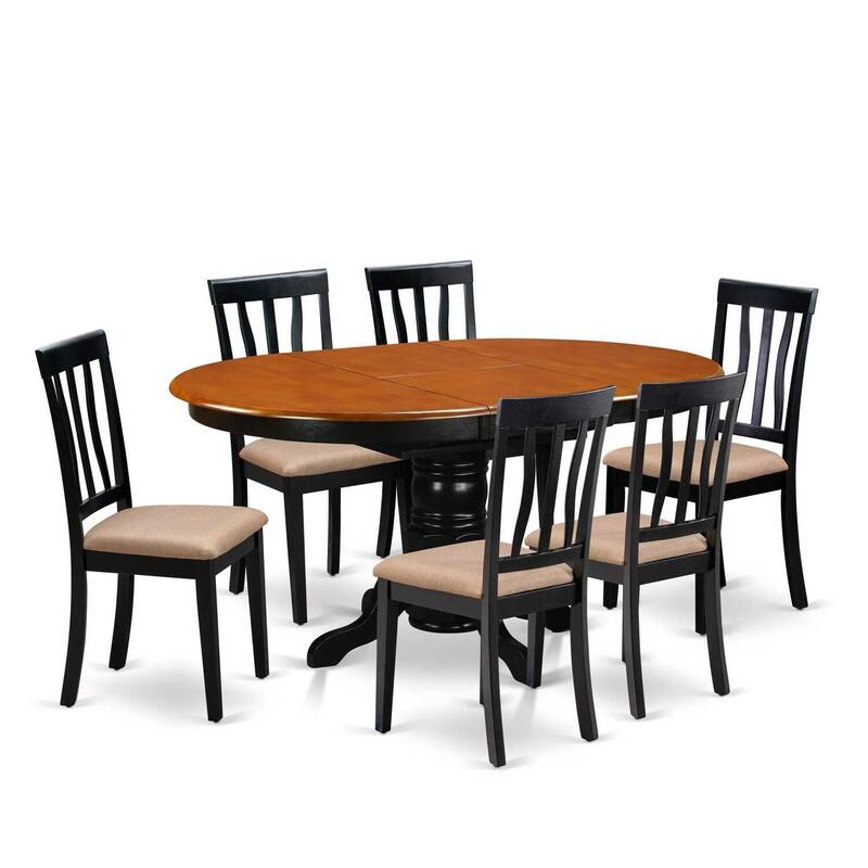 7-Piece Oval Black Finish Solid Wood Top Dining Table with 6 Chairs with