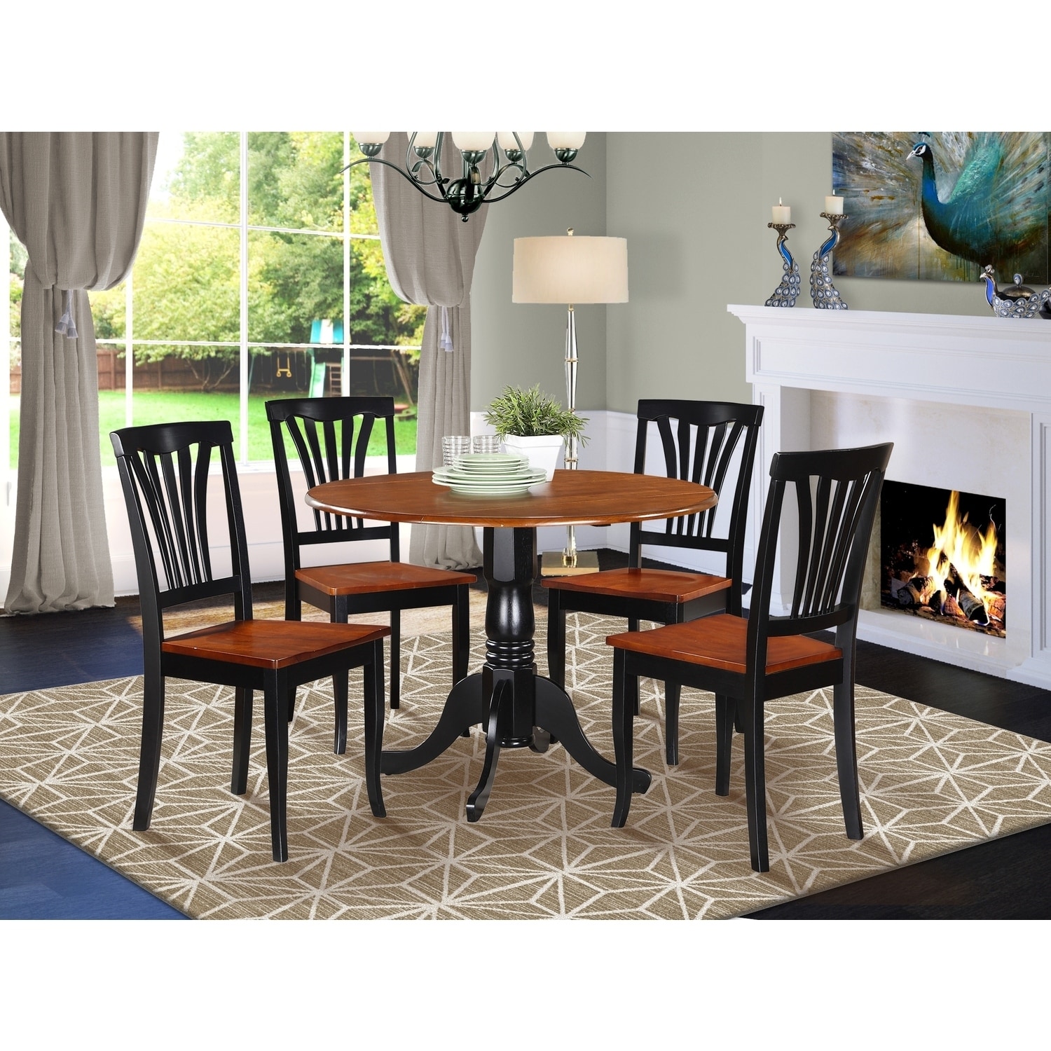 HomeStock 5-Piece Round Black and Cherry Finish Solid Wood Top Dining table with 4 Chairs