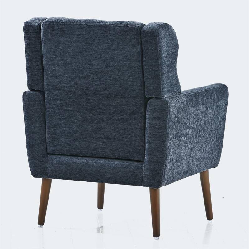 Modern Chenille Upholstered Armchair with Pillow and Solid Wood Leg