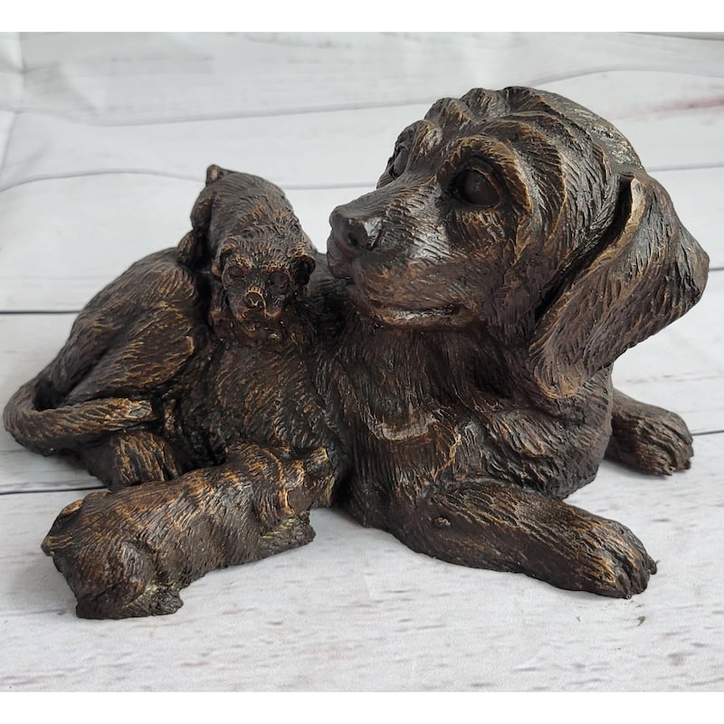 Labrador Retriever And Puppy Bronze Sculpture Imitative Dog Figure Figurine Decor 4 Inches X 8 Inches