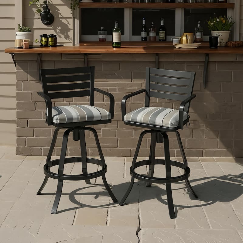 Crestlive Products Outdoor Outdoor Cast Aluminum Swivel Bar Stools with Sunbrella Cushion