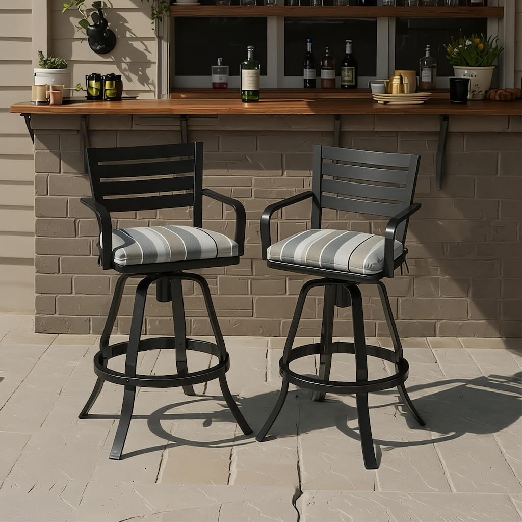 Crestlive Products Outdoor Outdoor Cast Aluminum Swivel Bar Stools with Sunbrella Cushion
