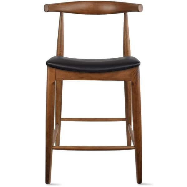 slide 2 of 24, Solid Wood Farmhouse 25" Counter Bar Stool Barstool Modern Dining Elbow With Open Back PU Leather Cushion Kitchen Island Espresso