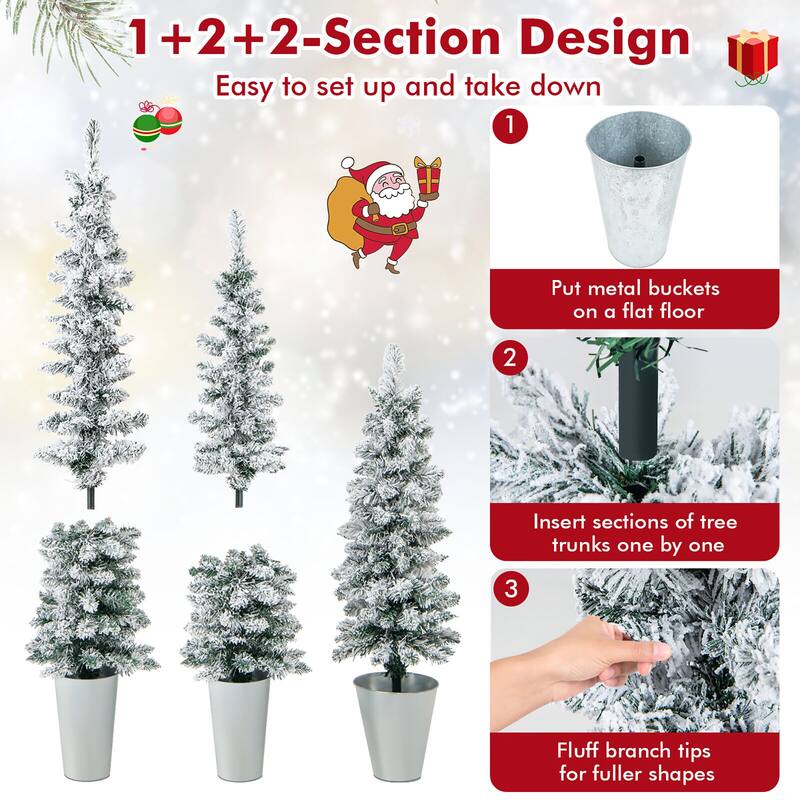 Gymax Potted Artificial Christmas Tree Set of 3 w/ 3/4/5 FT Faux Trees