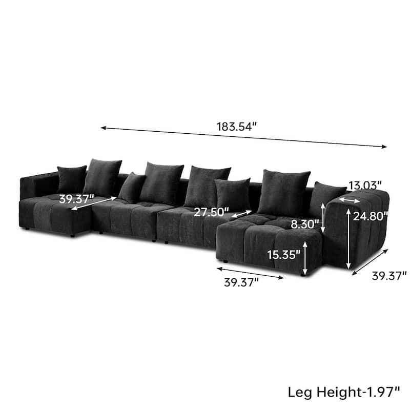 183.54" Linen Modular Sofa Modern Sectional Sofa 4-Seater Couch with Chaise for Living Room