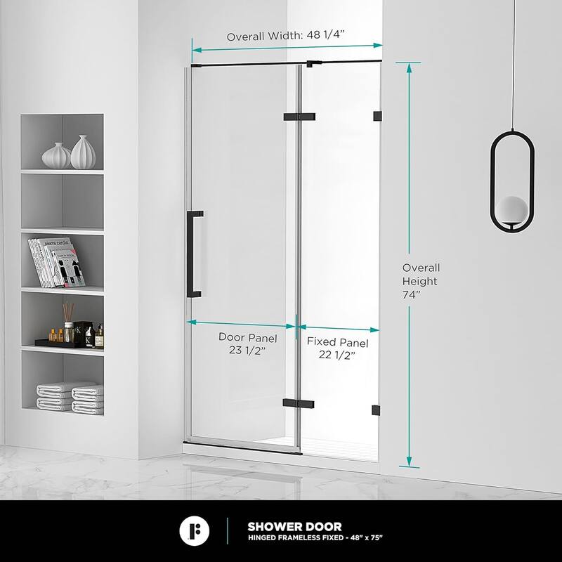Frameless Clear Tempered Shower Glass Door with Shower Base Kit