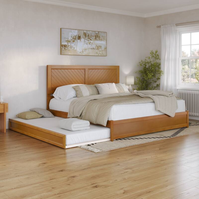 Clayton Platform Bed with Panel Footboard and Twin XL Trundle - Light Toffee - King