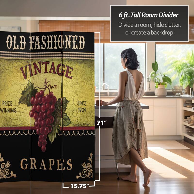 Handmade Canvas Double-sided Grapes and Cherries Room Divider (China)