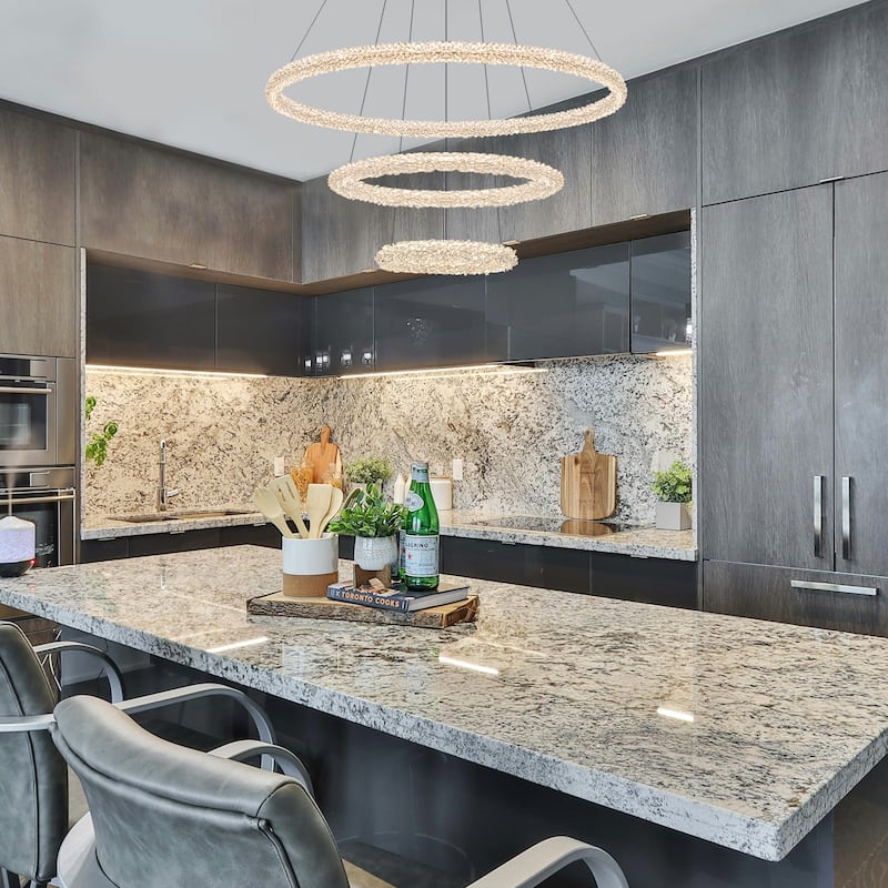 Modern Gold 3-Light Tiered Crystal LED Chandelier, Dimmable - Dia.27.56-in