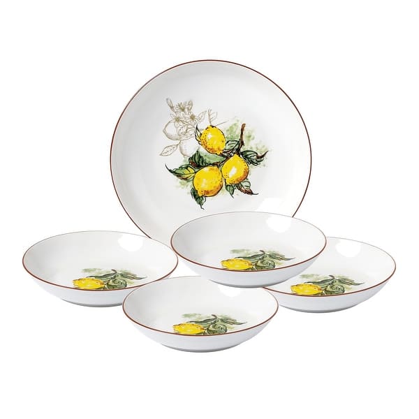 slide 2 of 8, Lorren Home Trends 5 Piece Porcelain Pasta Set, 1 Serving Bowl and 4 Individual Bowls, Lemon Design