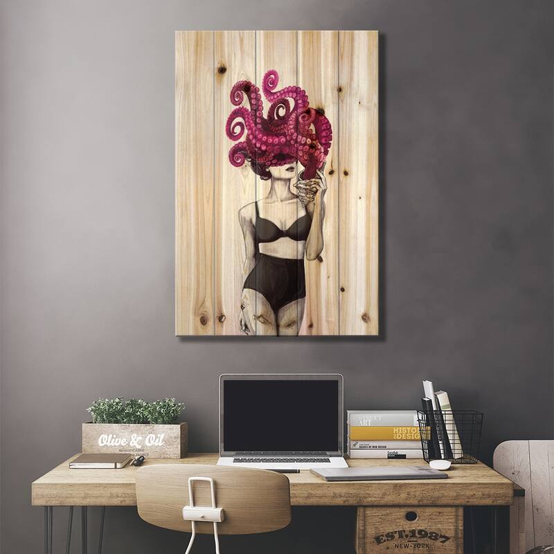 Ocean Print On Wood by Laura Graves - Multi-Color