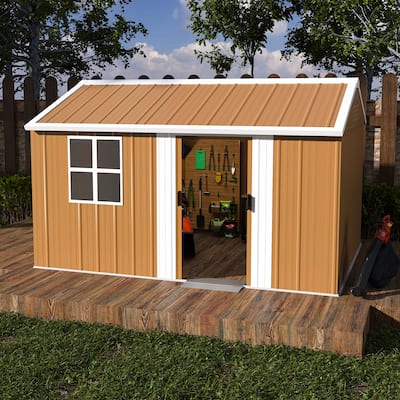 12x8 FT Heavy-Duty Metal Storage Shed with Windows, Lockable Door & Ventilation - Weatherproof Outdoor Garden Shed. - 12x8 FT