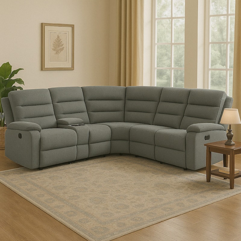 106 Inch 3 Piece Sectional Sofa Manual Recliner, Dual AC/USB, Smoke Gray