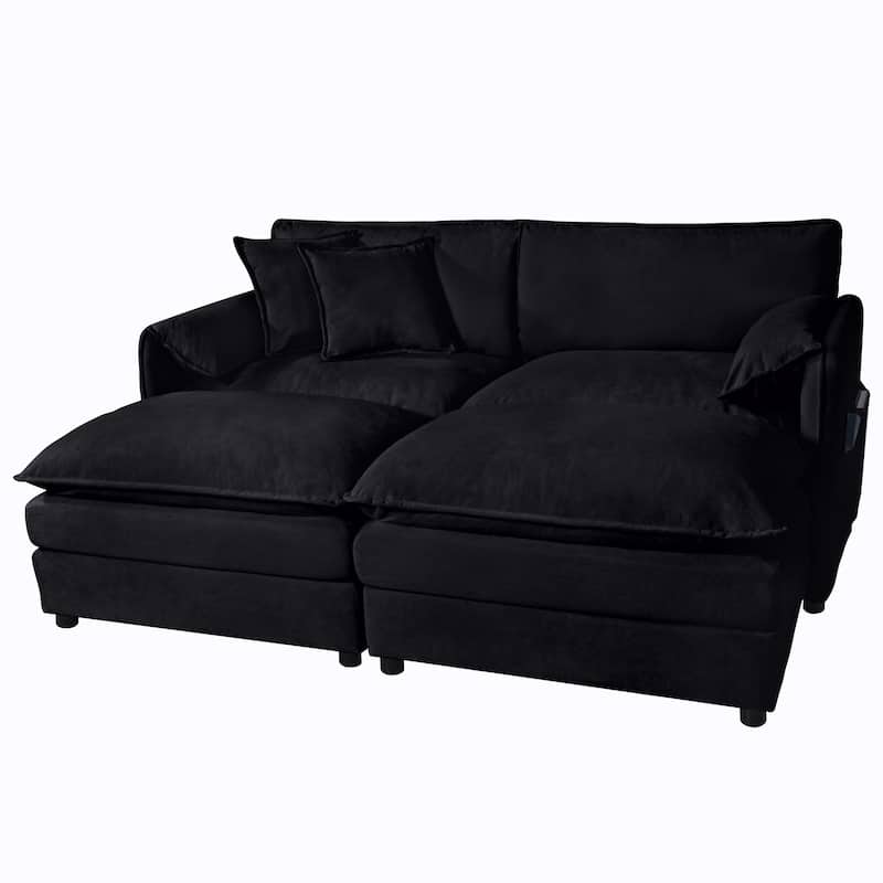 75.59" Chenille Upholstered 2-Seater Sleeper Modular Sectional Sofa with Double-Layer Cushions, DIY Combination