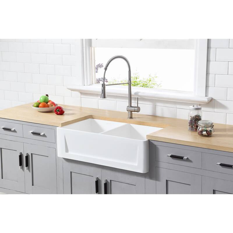 Kingston Brass Arcticstone 36" Farmhouse Double Basin Stone Composite