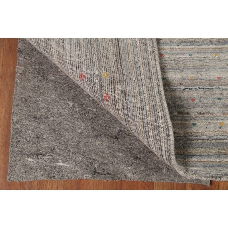 Striped Gray Gabbeh Oriental Square Area Rug Hand-Knotted Wool Carpet - 7'10"x 7'10"