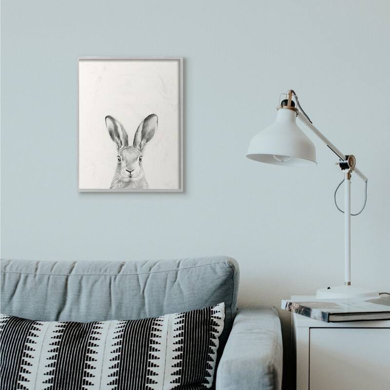 Stupell Bunny Rabbit Portrait Grey Drawing Design Framed Wall Art
