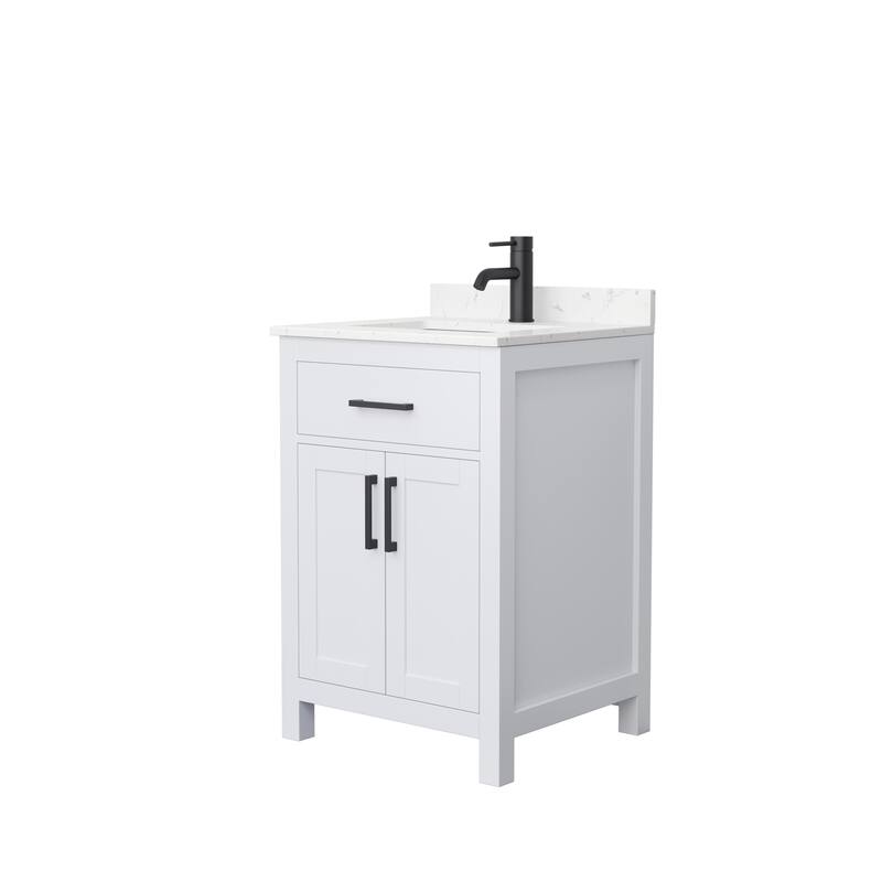 Beckett 24 Inch Single Vanity, Cultured Marble Top - White, Black Trim, Carrara Cultured Marble Top
