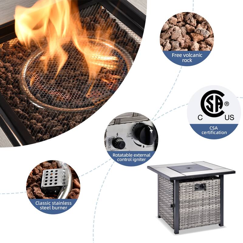 OVIOS 9-piece Patio Wicker Swivel Chair Set With 30" Fire Pit