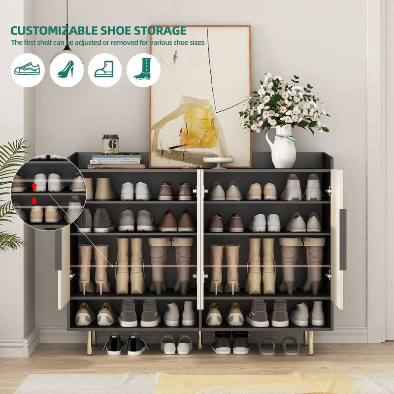 Modern Shoe Cabinet with 4 Doors, Shoe Storage Organizer with Adjustable Shelves for Entryway