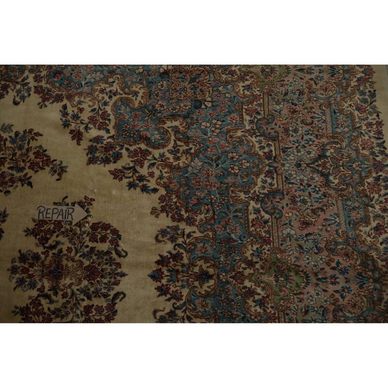 Hand Knotted Oriental 100% Wool Carpet Traditional Floral Beige & Ivories Kerman Area Rug - 20' 2'' X 11' 7''
