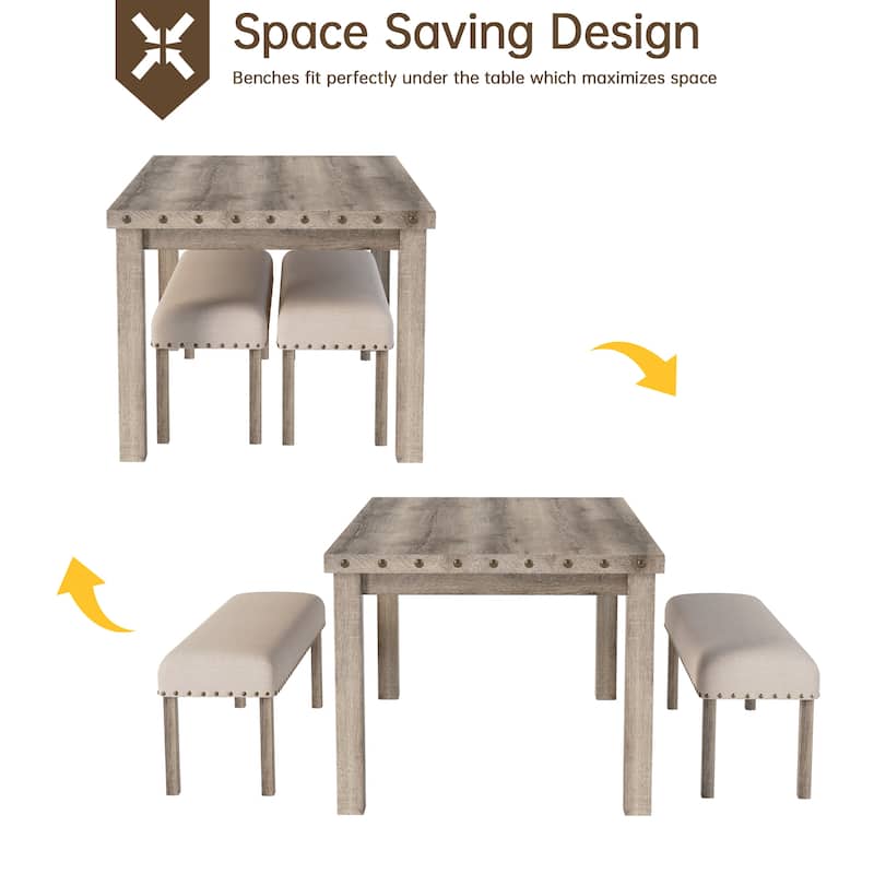 Morden Fort Rustic Farmhouse Rectangular Dining Set, Living Room Bench Set of 3